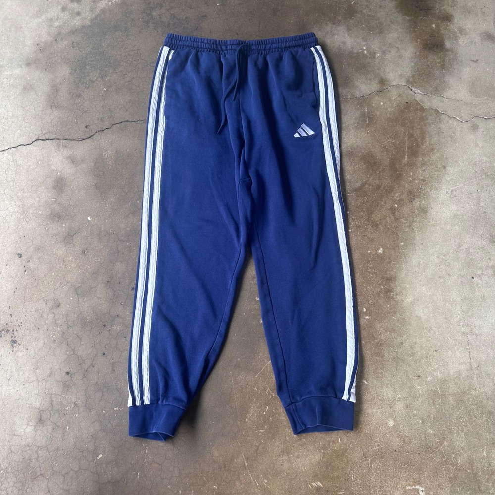 Adidas Sweatpants Women Large Blue Good Fleece Lined 3-Stripe Joggers